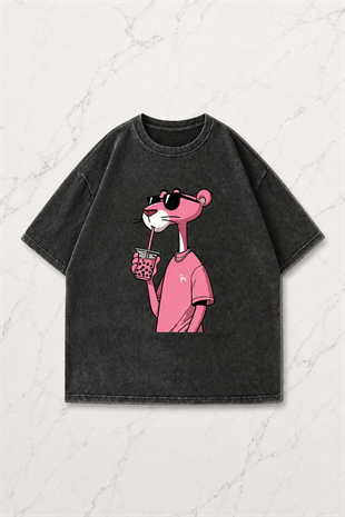Pink Panter Yıkamalı Oversize Vintage Tshirt