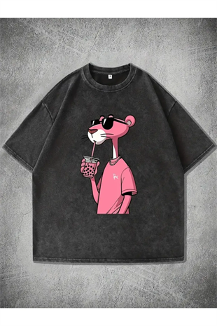 Pink Panter Yıkamalı Oversize Vintage Tshirt