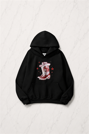 Pink Star Bot Kapüşonlu Oversize Unisex Sweatshirt