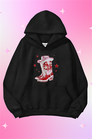 Pink Star Bot Kapüşonlu Oversize Unisex Sweatshirt