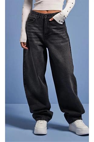 Pofidi Vintage Siyah Yıkamalı Baggy Jeans Pantolon