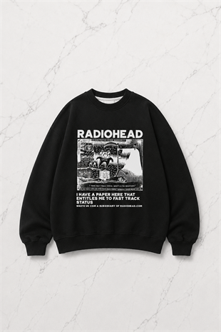 Radiohead Baskılı Siyah Unisex Oversize Bisiklet Yaka Sweatshirt