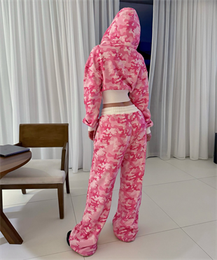 Pembe Kamuflaj Baggy Alt Üst Eşofman Takımı ( 3 İplik Şardonlu)