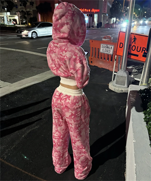 Pembe Kamuflaj Baggy Alt Üst Eşofman Takımı ( 3 İplik Şardonlu)