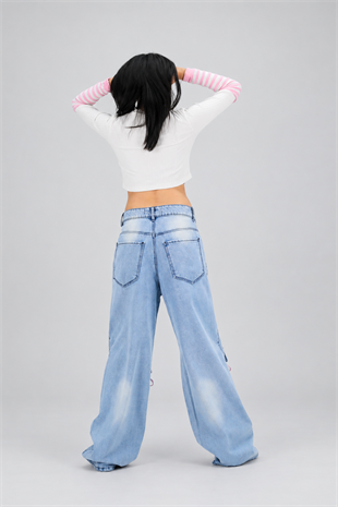 Ribbon Cargo Pocket Kar Yıkamalı Baggy Pantolon