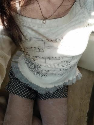 Romantic Melody Nota Desenli Patchwork Bluz