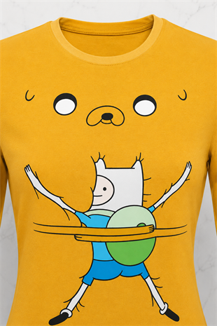 Sarı Adventure Time Finn and Jack Y2K Uzun Kollu Crop