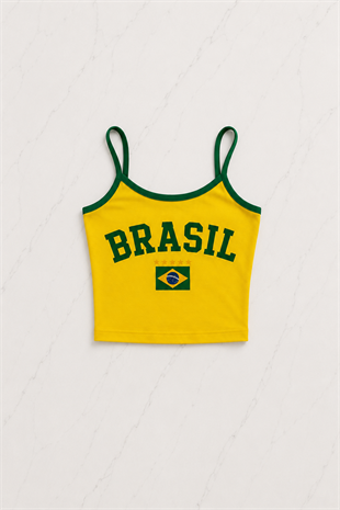 Sarı Brasil Detail Askılı Crop - Şort Takım