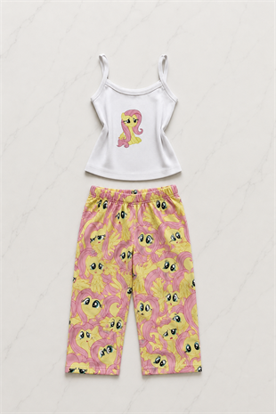 Sarı My Little Pony Fluttershy Desenli Şık Alt Üst Takımı