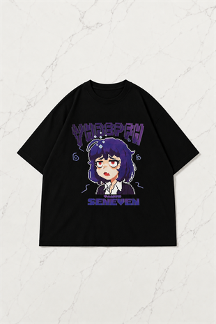 Seneven Detaylı Oversize Unisex Siyah T-shirt
