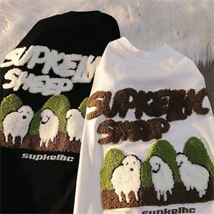 Sheep Detaylı Oversize Unisex Siyah T-shirt