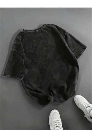Sırt Baskılı Fiyonk Yıkamalı Oversize Vintage Tshirt