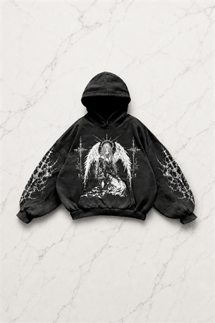 Siyah Angel Women Gothic Vintage Kapüşonlu Sweatshirt