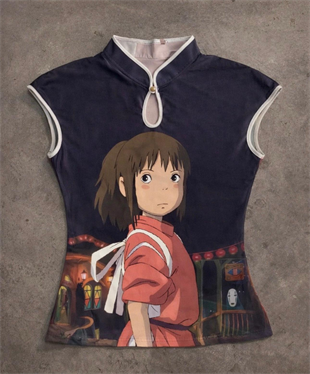 Siyah Anime Ghibli Vintage Y2K Kısa Kollu Crop