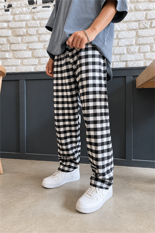 Siyah - Beyaz Unisex Baggy Eşofman Altı