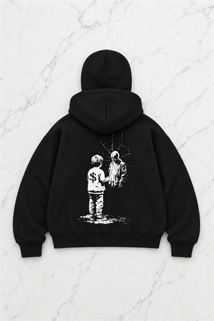 Siyah Broken Reality Baskılı Kar Maskeli Unisex Sweatshirt Hırka