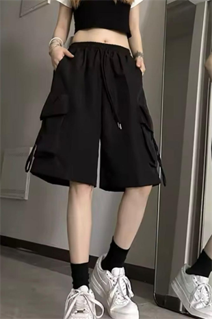 Siyah Cepli Gabardin Kargo Şort-rf