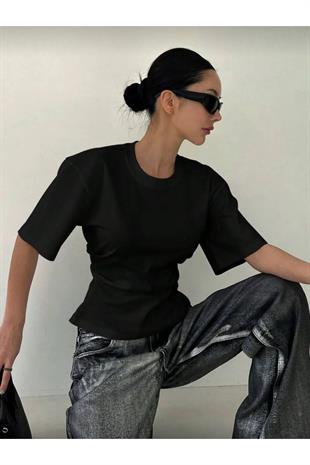 Siyah Chic Yırtmaç Detaylı Bluz