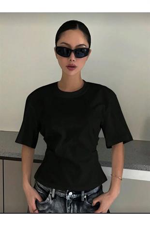 Siyah Chic Yırtmaç Detaylı Bluz