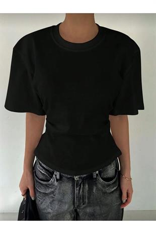 Siyah Chic Yırtmaç Detaylı Bluz