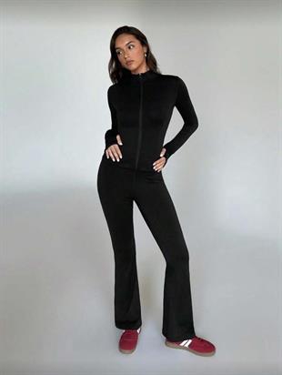 Siyah Combo Fermuarlı Fit Spor Takım