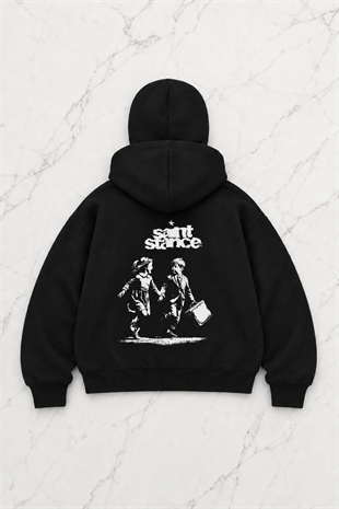 Siyah Dark Urban Saints Baskılı Kar Maskeli Unisex Sweatshirt Hırka