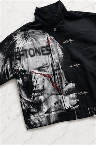 Siyah Deftones Entombed Kancalı Gabardin Grunge Gotik Y2K Unisex Ceket