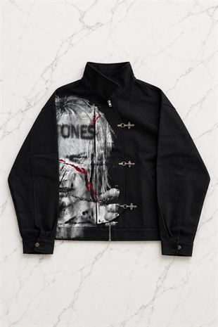 Siyah Deftones Entombed Kancalı Gabardin Grunge Gotik Y2K Unisex Ceket