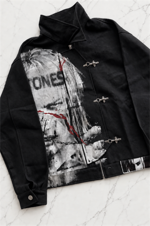 Siyah Deftones Entombed Kancalı Gabardin Grunge Gotik Y2K Unisex Ceket