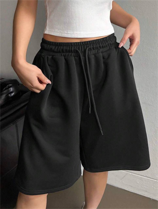 Siyah Elas Basic Unisex Baggy Şort