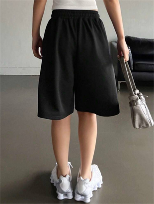 Siyah Elas Basic Unisex Baggy Şort
