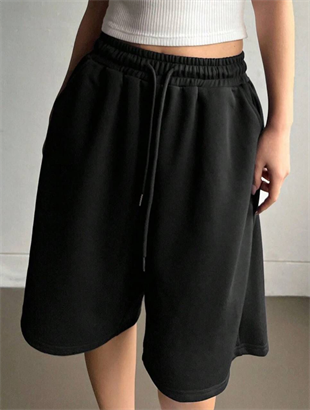 Siyah Elas Basic Unisex Baggy Şort
