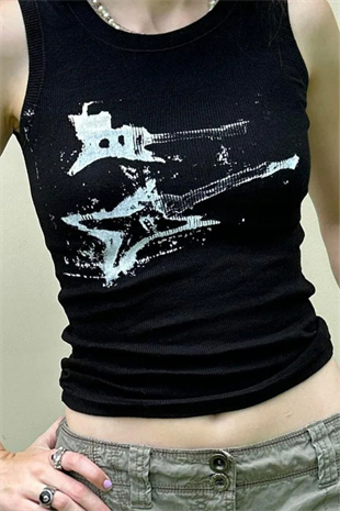 Siyah Electronic Guitar Kolsuz Crop