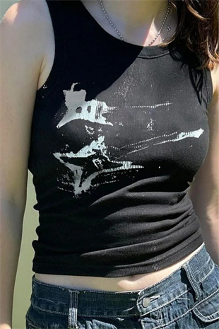 Siyah Electronic Guitar Kolsuz Crop