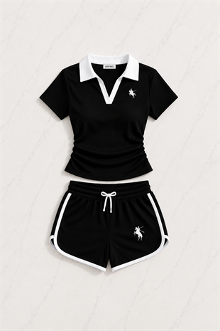Siyah Fit Soul Polo Yaka & Şort Takım