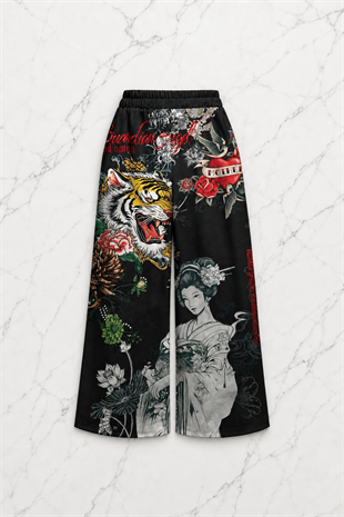 Siyah Flower And Tiger Detaylı Avant Dijital Baskı Eşofman Altı