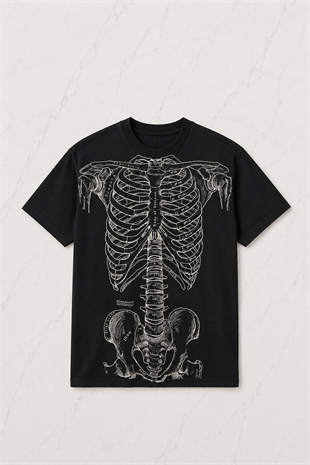 Siyah Gotik Anatomik İskelet Grunge Y2K Unisex T-Shirt