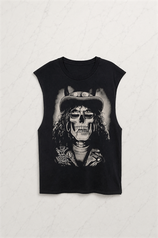 Siyah Guns N Roses Slash Skull Kolsuz Unisex T-shirt