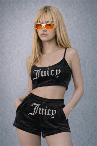 Siyah Juicy Taşlı Alt Üst Şort Takım