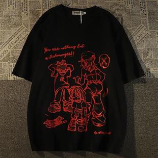 Siyah Karikatür Karekter Detaylı Oversize Unisex T-shirt