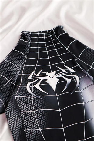 Siyah Kısa Kol Spider Çıtçıtlı Body