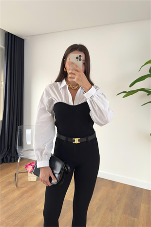 Siyah Korse Detaylı Gömlek