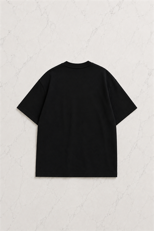 Siyah Kurdele Detail Oversize Unisex T-shirt