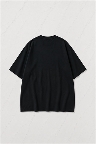 Siyah Los Pollos Baskılı Unisex Oversize T-shirt