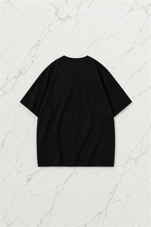 Siyah Mcana Baskılı Kısa Kol Oversize T-Shirt