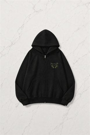 Siyah Melanie Martinez Portals Fermuarlı Kapüşonlu Sweatshirt