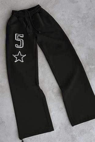 Y2k Siyah 5 Star Detaylı Baggy Eşofman Takımı