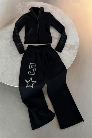 Y2k Siyah 5 Star Detaylı Baggy Eşofman Takımı