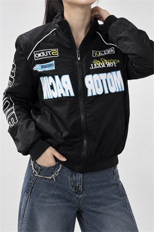 Siyah Motor Racer Retro Y2K Unisex Ceket