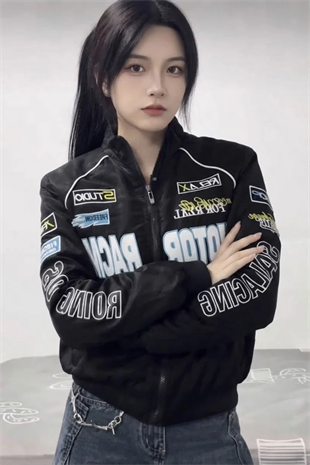 Siyah Motor Racer Retro Y2K Unisex Ceket
